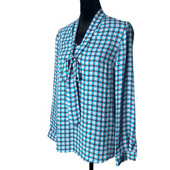 TBOE Bow Front Geometric Print Long Sleeve Career Professional Blouse Size XS - Picture 5 of 8